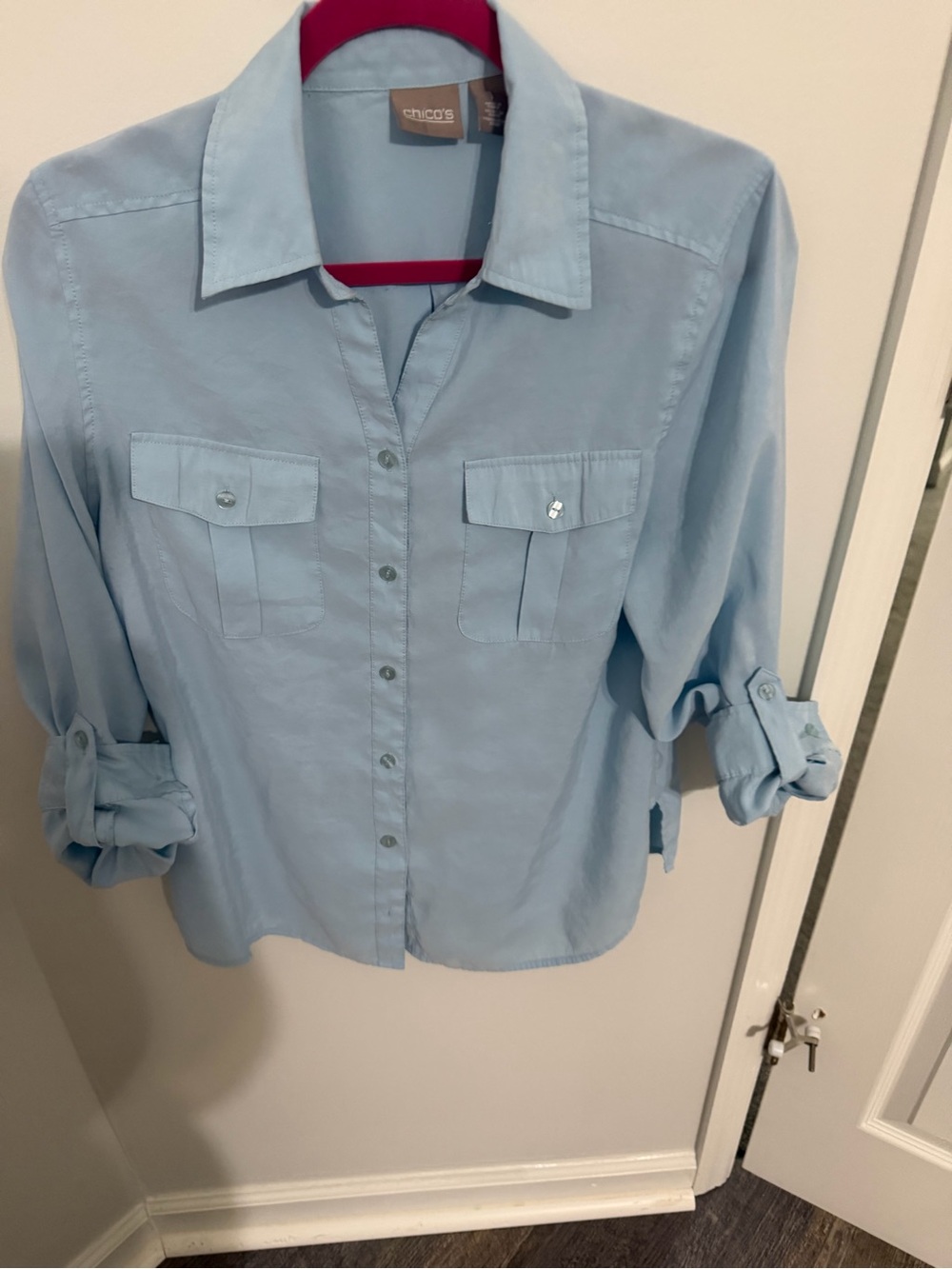 Chico's Soft Sky Blue Button-Down Utility Shirt
